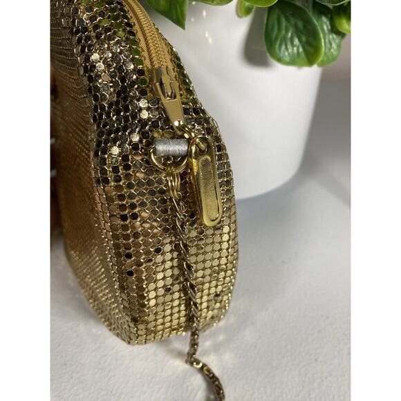 Paola Del Lungo Purse Small Shiny Metallic Gold Mesh Round Cocktail Wedding MINT - Picture 6 of 8